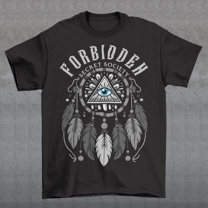"Step into the enigmatic world of clandestine knowledge with our Illuminati Dreamcatcher T-shirt. Featuring an intricate design that merges the mystique of the Illuminati symbol with the cultural heritage of dreamcatchers, this tee is a fusion of intrigue and symbolism. The central eye, a hallmark of Illuminati iconography, peers out from the heart of the dreamcatcher, symbolizing the pursuit of hidden truths and enlightenment.