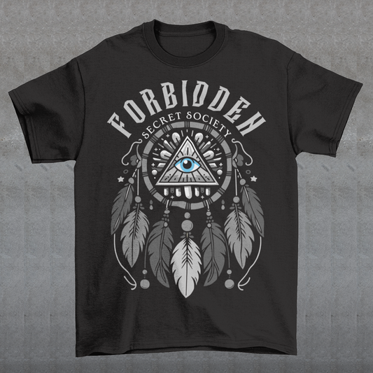 "Step into the enigmatic world of clandestine knowledge with our Illuminati Dreamcatcher T-shirt. Featuring an intricate design that merges the mystique of the Illuminati symbol with the cultural heritage of dreamcatchers, this tee is a fusion of intrigue and symbolism. The central eye, a hallmark of Illuminati iconography, peers out from the heart of the dreamcatcher, symbolizing the pursuit of hidden truths and enlightenment.