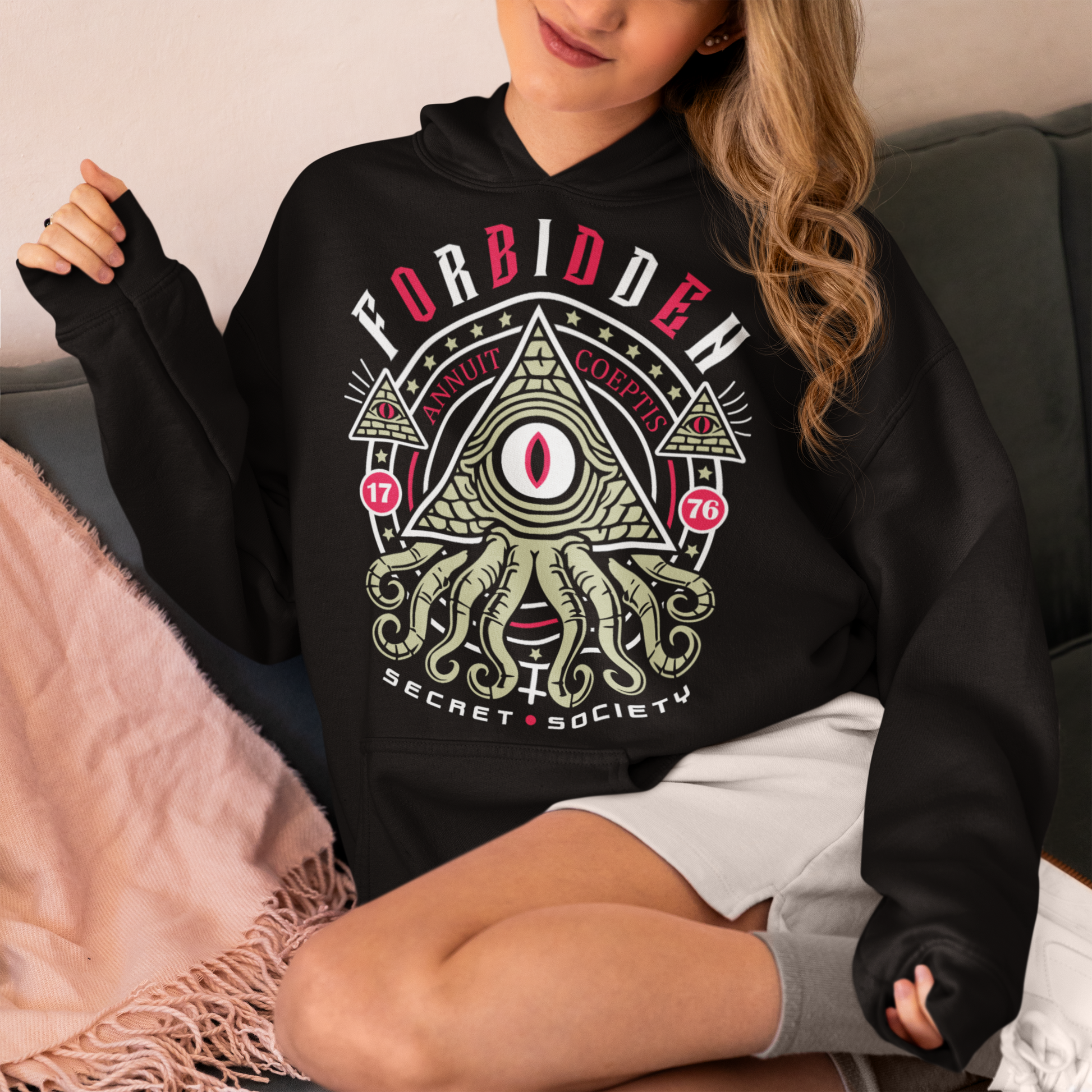 Uncover the hidden truths with this striking Forbidden Secret Society Hoodie. Featuring a mesmerizing graphic of reptilian tentacles slithering from an all-seeing eye pyramid, this design channels the dark mystique of the Illuminati and ancient conspiracies. Bold text wraps around the image, whispering secrets the world was never meant to know. Perfect for truth seekers, conspiracy enthusiasts, or anyone who thrives in the shadows of the unknown.
