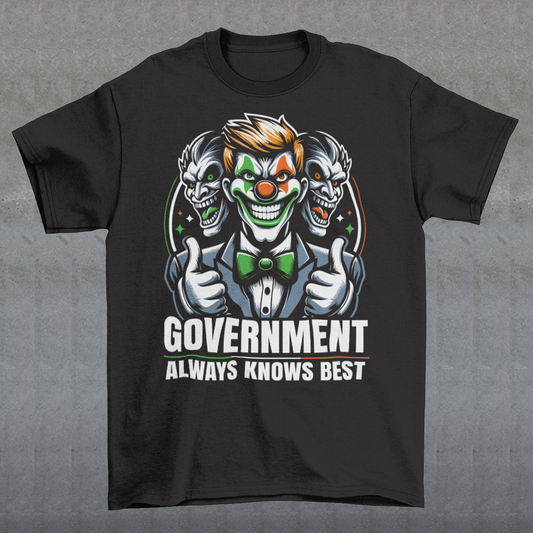 ntroducing our Government Clown T-Shirt, a satirical statement piece that's sure to turn heads and spark conversations. Featuring a whimsical depiction of a clown with bureaucratic attire and a comically oversized tie, this design captures the essence of government inefficiency with a touch of humor.