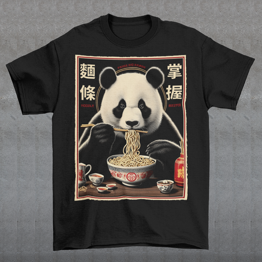 Bring retro charm and playful style to your wardrobe with this vintage-inspired tee featuring a classic Chinese poster design. At the heart of the print, an adorable panda sits contentedly slurping noodles, surrounded by nostalgic poster-style details that evoke old-school street markets and timeless cultural flair. Perfect for lovers of pandas, foodies, and fans of unique statement pieces, this t-shirt combines comfort with eye-catching style.