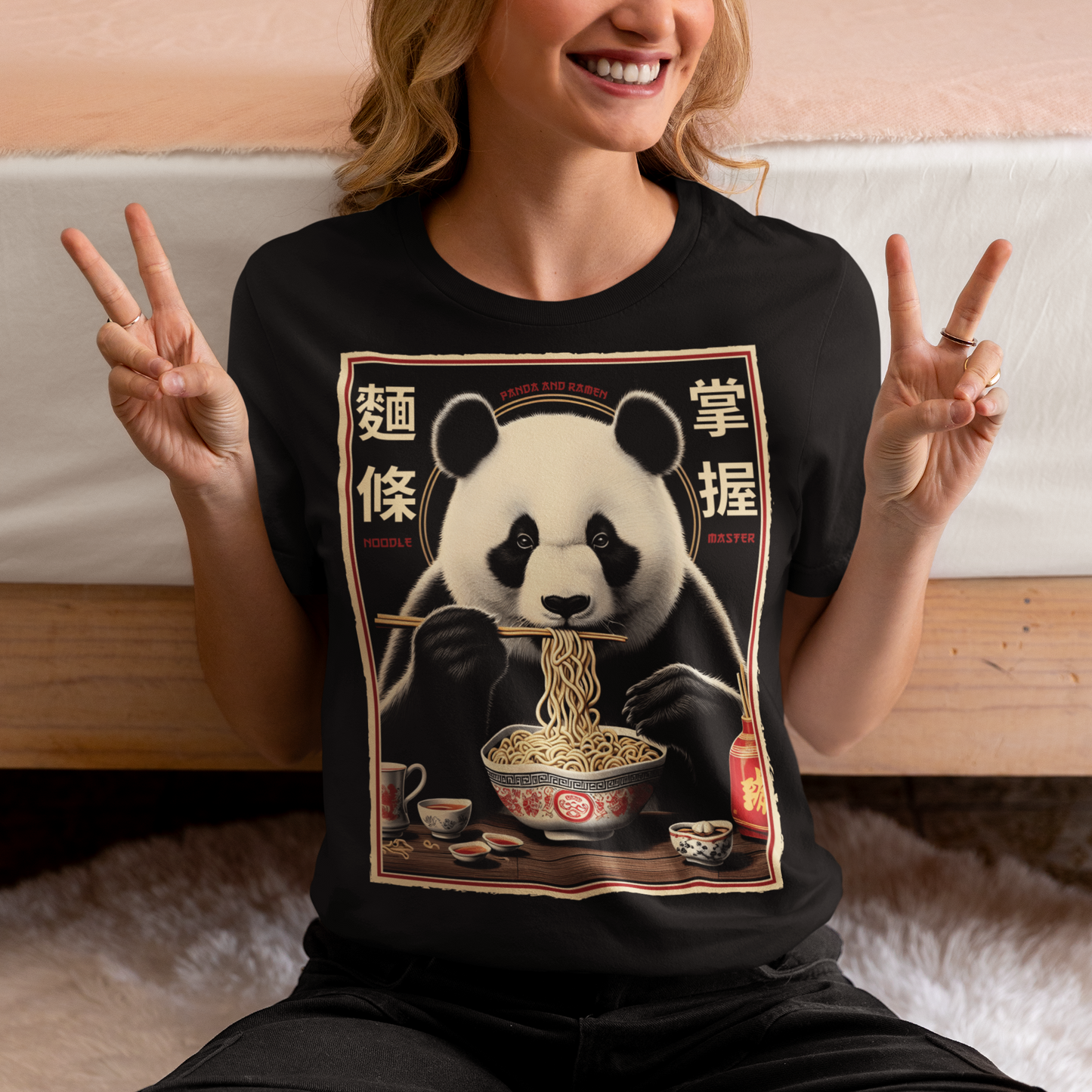 Bring retro charm and playful style to your wardrobe with this vintage-inspired tee featuring a classic Chinese poster design. At the heart of the print, an adorable panda sits contentedly slurping noodles, surrounded by nostalgic poster-style details that evoke old-school street markets and timeless cultural flair. Perfect for lovers of pandas, foodies, and fans of unique statement pieces, this t-shirt combines comfort with eye-catching style.