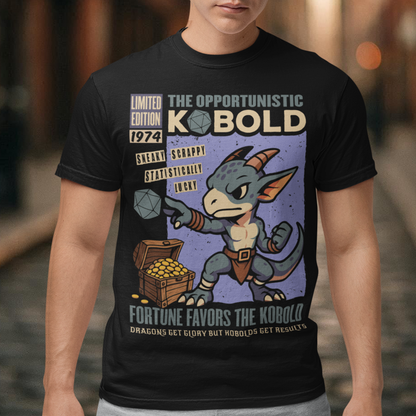 Stay cozy while letting your inner dungeon schemer shine. This Kobold shirt features a bold retro comic-book style design with everyone’s favorite scrappy little dragonkin taking center stage. Dice in hand and treasure at his feet, this determined kobold proves that brains, teamwork, and a little bit of luck can turn even the smallest adventurer into a legend. Printed with a vintage tabletop RPG vibe, the artwork celebrates the chaotic charm of kobolds and the thrill of rolling for fortune.