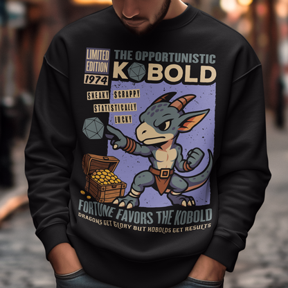 Stay cozy while letting your inner dungeon schemer shine. This Kobold shirt features a bold retro comic-book style design with everyone’s favorite scrappy little dragonkin taking center stage. Dice in hand and treasure at his feet, this determined kobold proves that brains, teamwork, and a little bit of luck can turn even the smallest adventurer into a legend. Printed with a vintage tabletop RPG vibe, the artwork celebrates the chaotic charm of kobolds and the thrill of rolling for fortune.