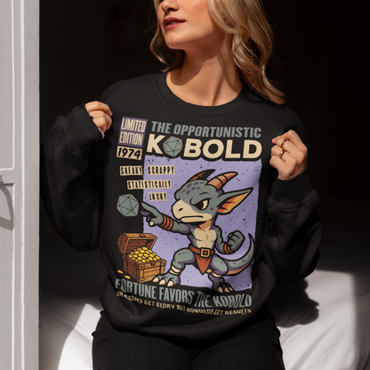 Stay cozy while letting your inner dungeon schemer shine. This Kobold shirt features a bold retro comic-book style design with everyone’s favorite scrappy little dragonkin taking center stage. Dice in hand and treasure at his feet, this determined kobold proves that brains, teamwork, and a little bit of luck can turn even the smallest adventurer into a legend. Printed with a vintage tabletop RPG vibe, the artwork celebrates the chaotic charm of kobolds and the thrill of rolling for fortune.
