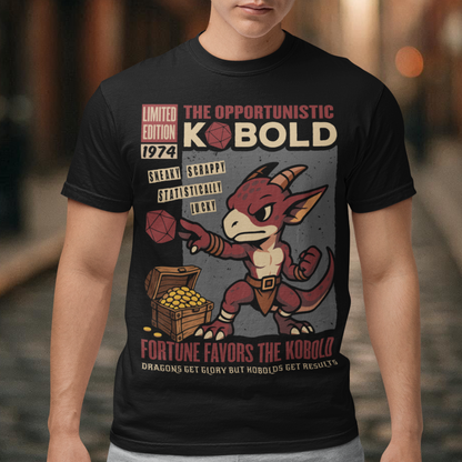 Stay cozy while letting your inner dungeon schemer shine. This Kobold shirt features a bold retro comic-book style design with everyone’s favorite scrappy little dragonkin taking center stage. Dice in hand and treasure at his feet, this determined kobold proves that brains, teamwork, and a little bit of luck can turn even the smallest adventurer into a legend. Printed with a vintage tabletop RPG vibe, the artwork celebrates the chaotic charm of kobolds and the thrill of rolling for fortune.