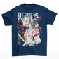 Navy t-shirt with a Japanese warrior with a kitsune mask