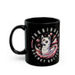 Black mug of an Illuminati llama with a third eye with text FORBIDDEN SECRET SOCIETY.