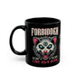 Black mug of an Illuminati possum with a third eye with text FORBIDDEN SECRET SOCIETY.