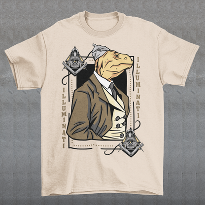 Introducing the enigmatic and captivating "Lizard Illuminati" T-shirt, a bold and eccentric garment that seamlessly blends conspiracy theories with reptilian sophistication. This one-of-a-kind tee is not just a piece of clothing; it's a statement, a conversation starter, and a whimsical nod to the mysteries that lurk in the shadows.