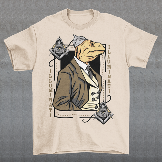 Introducing the enigmatic and captivating "Lizard Illuminati" T-shirt, a bold and eccentric garment that seamlessly blends conspiracy theories with reptilian sophistication. This one-of-a-kind tee is not just a piece of clothing; it's a statement, a conversation starter, and a whimsical nod to the mysteries that lurk in the shadows.
