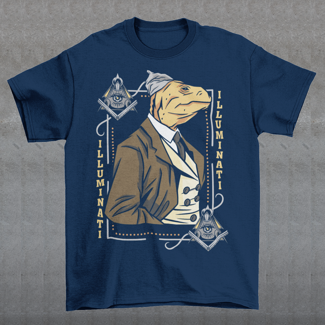 Introducing the enigmatic and captivating "Lizard Illuminati" T-shirt, a bold and eccentric garment that seamlessly blends conspiracy theories with reptilian sophistication. This one-of-a-kind tee is not just a piece of clothing; it's a statement, a conversation starter, and a whimsical nod to the mysteries that lurk in the shadows.