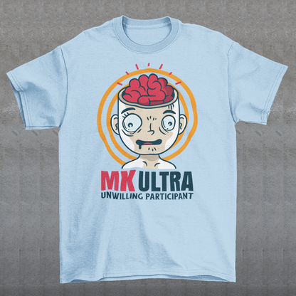 Unveil the enigmatic with our 'MK ULTRA UNWILLING PARTICIPANT' t-shirt! This design boldly features an intriguing graphic of a person with a visible brain, symbolizing the unseen complexities within. Beneath this thought-provoking image lies the impactful message, 'MK ULTRA UNWILLING PARTICIPANT,' a reminder of historical complexities and the exploration of human consciousness.
