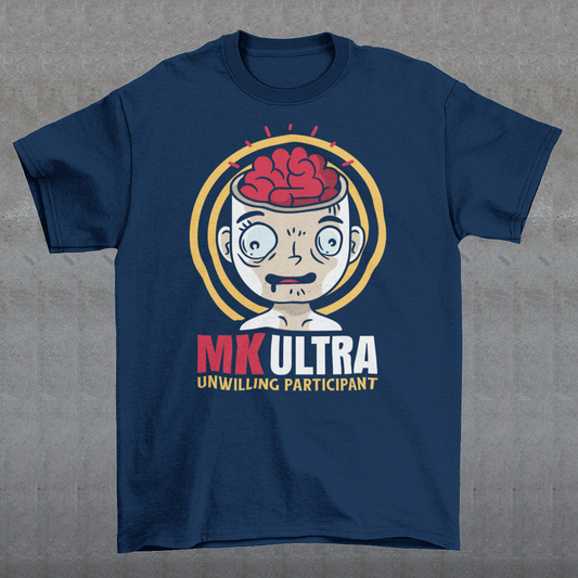 Unveil the enigmatic with our 'MK ULTRA UNWILLING PARTICIPANT' t-shirt! This design boldly features an intriguing graphic of a person with a visible brain, symbolizing the unseen complexities within. Beneath this thought-provoking image lies the impactful message, 'MK ULTRA UNWILLING PARTICIPANT,' a reminder of historical complexities and the exploration of human consciousness.