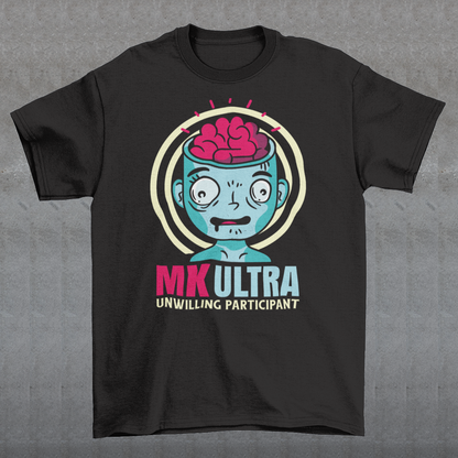 Unveil the enigmatic with our 'MK ULTRA UNWILLING PARTICIPANT' t-shirt! This design boldly features an intriguing graphic of a person with a visible brain, symbolizing the unseen complexities within. Beneath this thought-provoking image lies the impactful message, 'MK ULTRA UNWILLING PARTICIPANT,' a reminder of historical complexities and the exploration of human consciousness.