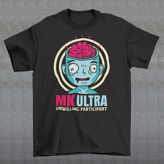 Unveil the enigmatic with our 'MK ULTRA UNWILLING PARTICIPANT' t-shirt! This design boldly features an intriguing graphic of a person with a visible brain, symbolizing the unseen complexities within. Beneath this thought-provoking image lies the impactful message, 'MK ULTRA UNWILLING PARTICIPANT,' a reminder of historical complexities and the exploration of human consciousness.