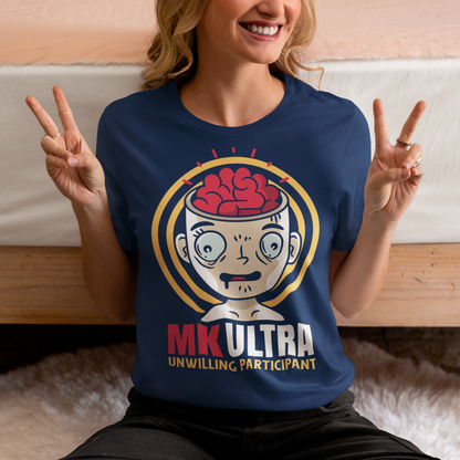 Unveil the enigmatic with our 'MK ULTRA UNWILLING PARTICIPANT' t-shirt! This design boldly features an intriguing graphic of a person with a visible brain, symbolizing the unseen complexities within. Beneath this thought-provoking image lies the impactful message, 'MK ULTRA UNWILLING PARTICIPANT,' a reminder of historical complexities and the exploration of human consciousness.