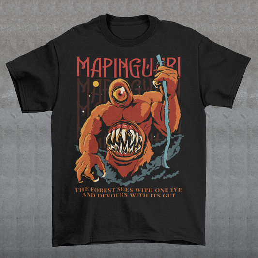 Step into Amazonian legend with this bold Mapinguari tee. Featuring the fearsome cryptid of Brazilian folklore — a towering, shaggy beast with a single glaring eye and a gaping stomach-mouth — this design captures the raw mystery of the rainforest’s most chilling guardian. Perfect for fans of mythology, cryptozoology, or just rocking unique art, this shirt makes a statement wherever you go.