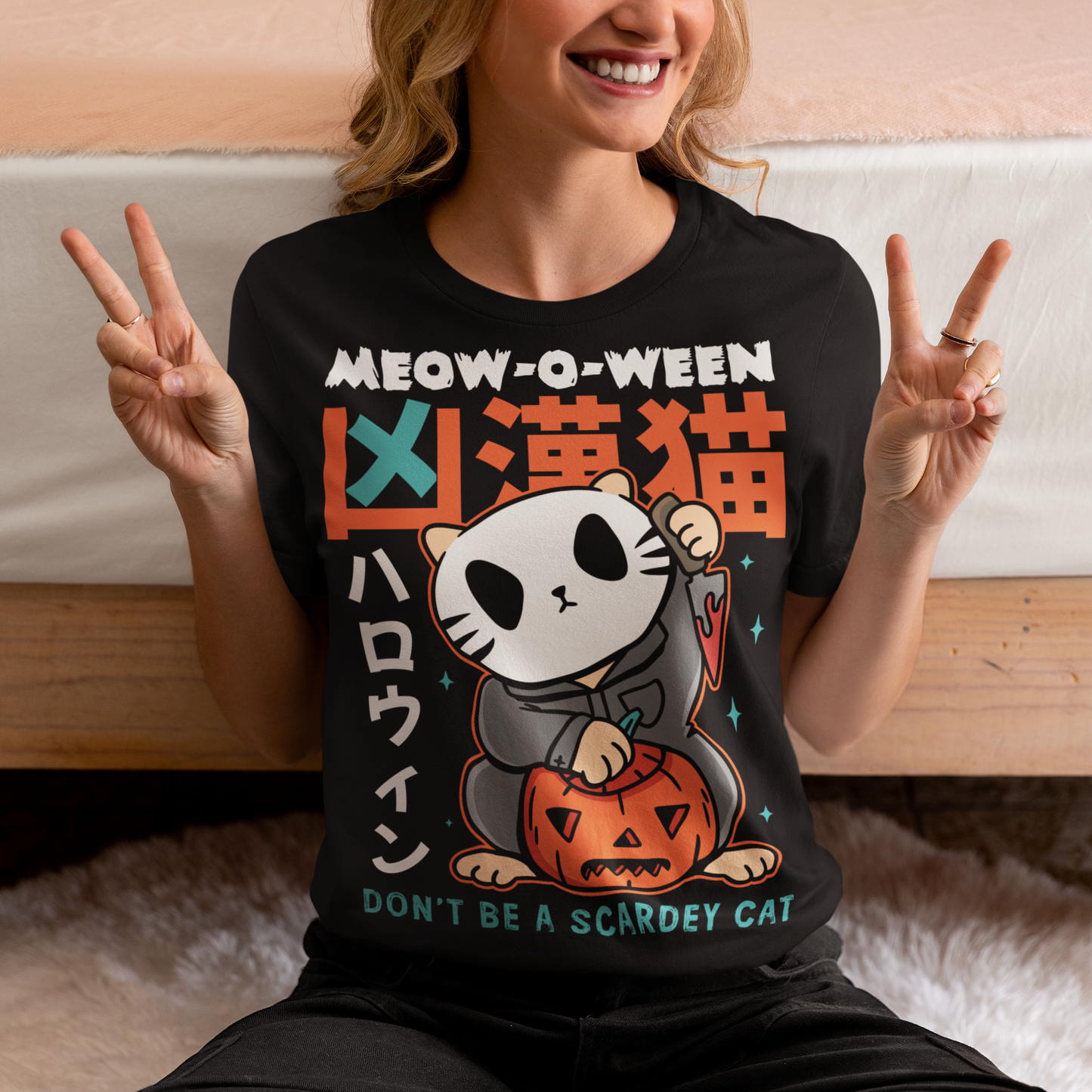 Unleash spooky-cute vibes with our Japanese Horror Cat T-Shirt! Featuring a chilling yet playful design, this shirt showcases a wide-eyed, horror cat inspired by Japanese art styles. Above the cat, bold text reads “MEOW-O-WEEN”, while below it warns “DON’T BE A SCAREDY CAT”—perfect for Halloween lovers with a dark sense of humor. Made from soft, breathable cotton, this shirt is ideal for parties, trick-or-treating, or just showing off your love for horror and cats all year round.