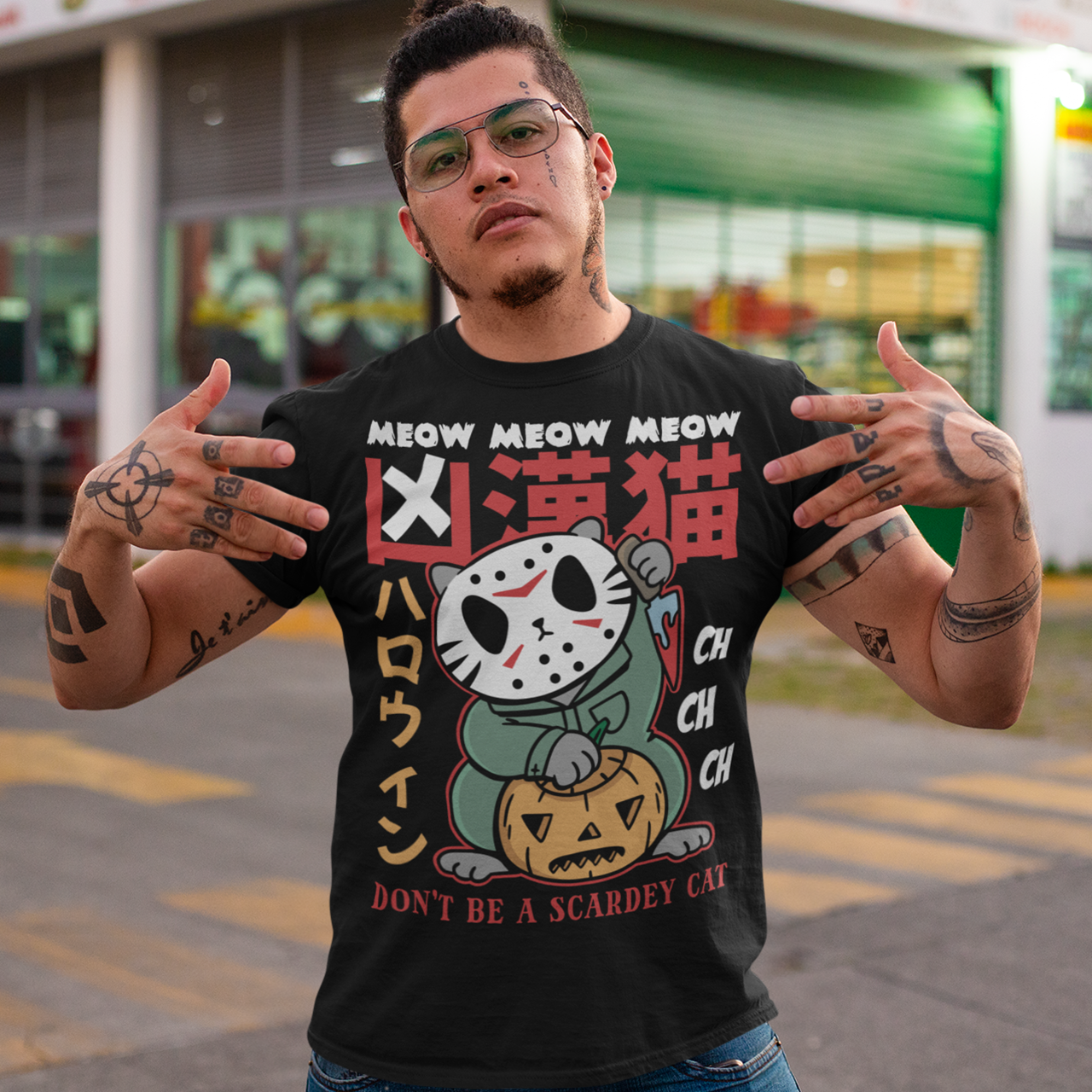 Unleash spooky-cute vibes with our Japanese Horror Cat T-Shirt! Featuring a chilling yet playful design, this shirt showcases a wide-eyed, horror cat inspired by Japanese art styles. Above the cat, bold text reads “MEOW MEOW MEOW CH CH CH”, while below it warns “DON’T BE A SCAREDY CAT”—perfect for Halloween lovers with a dark sense of humor. Made from soft, breathable cotton, this shirt is ideal for parties, trick-or-treating, or just showing off your love for horror and cats all year round.