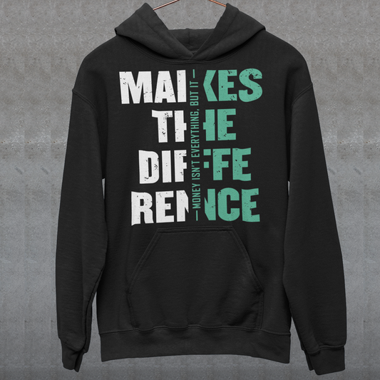 Make a bold statement with this “Money Isn’t Everything, But It Makes the Difference” hoodie — perfect for hustlers, dreamers, and go-getters who know the value of hard work. Featuring a striking distressed typography design in bold white and teal on a sleek black background, this shirt blends motivation with modern streetwear style. Whether you’re building your empire or just love a powerful quote tee, this shirt keeps your mindset and style on point.