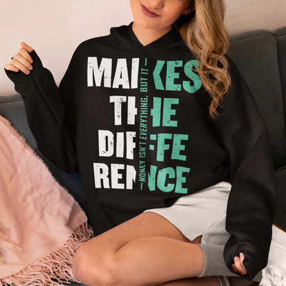 Make a bold statement with this “Money Isn’t Everything, But It Makes the Difference” hoodie — perfect for hustlers, dreamers, and go-getters who know the value of hard work. Featuring a striking distressed typography design in bold white and teal on a sleek black background, this shirt blends motivation with modern streetwear style. Whether you’re building your empire or just love a powerful quote tee, this shirt keeps your mindset and style on point.