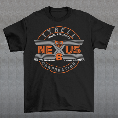 Step into the dystopian future with this sleek Nexus Tyrell Corporation tee, inspired by the iconic Blade Runner universe. Featuring the legendary Tyrell logo and bold "Nexus" branding, this shirt pays homage to the megacorp behind the world's most advanced replicants. This shirt is perfect for fans of cyberpunk, sci-fi, or anyone drawn to the blurred lines between human and machine.