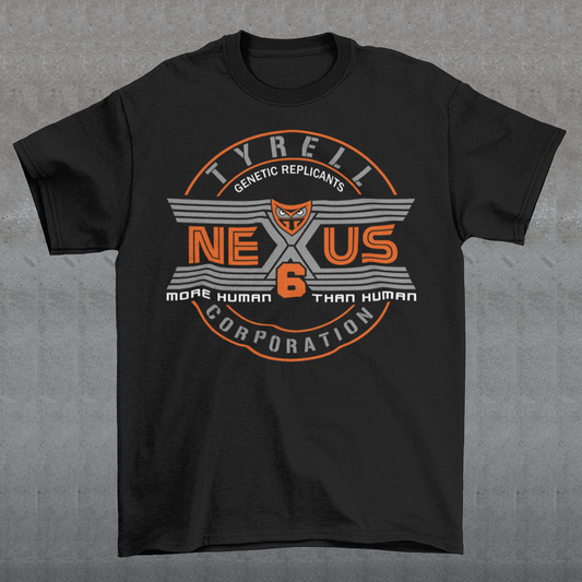 Step into the dystopian future with this sleek Nexus Tyrell Corporation tee, inspired by the iconic Blade Runner universe. Featuring the legendary Tyrell logo and bold "Nexus" branding, this shirt pays homage to the megacorp behind the world's most advanced replicants. This shirt is perfect for fans of cyberpunk, sci-fi, or anyone drawn to the blurred lines between human and machine.