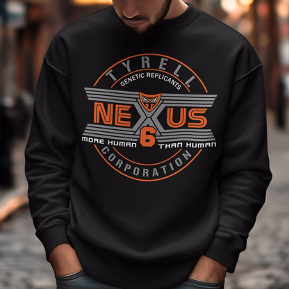Step into the dystopian future with this sleek Nexus Tyrell Corporation sweatshirt, inspired by the iconic Blade Runner universe. Featuring the legendary Tyrell logo and bold "Nexus" branding, this shirt pays homage to the megacorp behind the world's most advanced replicants. This shirt is perfect for fans of cyberpunk, sci-fi, or anyone drawn to the blurred lines between human and machine.