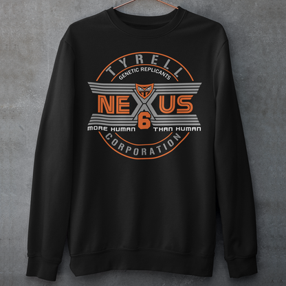 Step into the dystopian future with this sleek Nexus Tyrell Corporation sweatshirt, inspired by the iconic Blade Runner universe. Featuring the legendary Tyrell logo and bold "Nexus" branding, this shirt pays homage to the megacorp behind the world's most advanced replicants. This shirt is perfect for fans of cyberpunk, sci-fi, or anyone drawn to the blurred lines between human and machine.