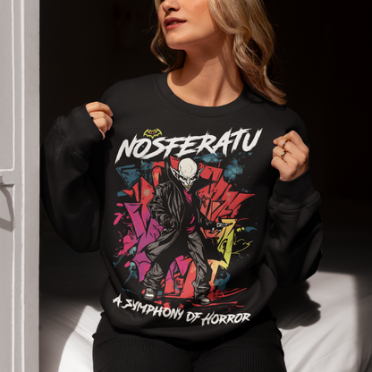 Black sweatshirt of a graffiti style Nosferatu with text above NOSFERATU and text below A SYMPHONY OF HORROR.