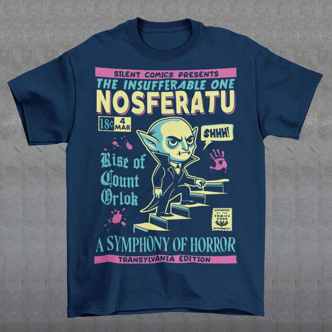 Unleash the eerie allure of classic horror with this Nosferatu comic book cover t-shirt! The design features a stunning vintage-style comic book rendition of the iconic vampire, Count Orlok, emerging from the shadows. Perfect for fans of classic horror, retro comics, and timeless gothic vibes, this t-shirt is a wearable piece of cinematic and artistic history.