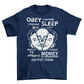 Navy t-shirt with alien emerging from a head with text "OBEY, CONFORM, CONSUME, SLEEP, WATCH TV, MONEY IS YOUR GOD".