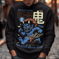 Bold, fierce, and unstoppable — this dynamic sweatshirt features a powerful Japanese Oni mid-sprint, eyes blazing and muscles tense with fury. Above the image, bold text declares "THE BLUE DEMON", while below, a chilling reminder reads: "THE RAGE NEVER DIES". This shirt captures the raw energy and mythic wrath of the Oni spirit — perfect for those who embrace intensity and never back down.
