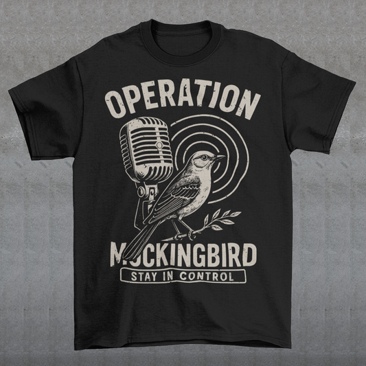 Celebrate a fascinating piece of Cold War history with this Operation Mockingbird tee. Featuring a sleek graphic of a mockingbird perched on a microphone, the design nods to the program that sought to influence news media during the mid-20th century. Perfect for history enthusiasts, political science buffs, and anyone who loves thought-provoking apparel.