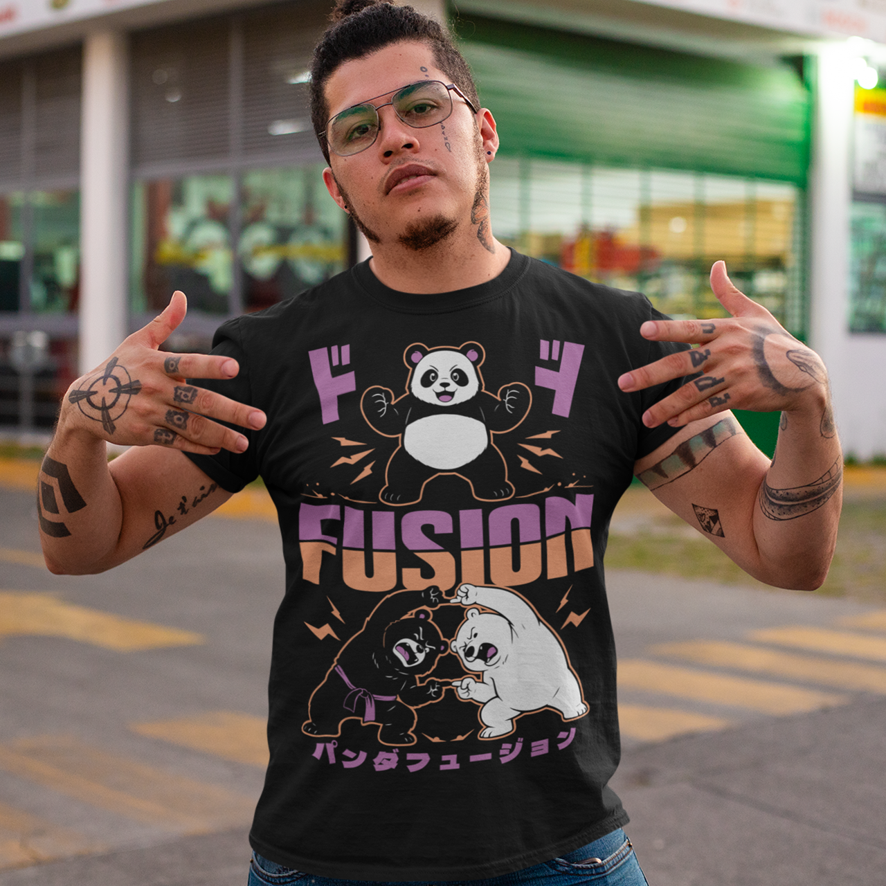 Unleash adorable power with this bold and playful Panda Fusion t-shirt, where cute meets epic in the best way possible. Featuring a black bear and polar bear mid-transformation, this design captures a dynamic “fusion” moment inspired by anime energy, complete with action poses and stylized Japanese text for an extra punch of attitude. It’s the perfect blend of cute and powerful, making it ideal for fans of pandas, anime culture, martial arts themes, and clever parody designs.