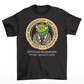 Black t-shirt of a president of the lizard people in a presidential seal with text around SEAL OF THE PRESIDENT OF THE LIZARD PEOPLE. Text underneath REPTILIAN HUMANOIDS SECRET SOCIETY CLUB.