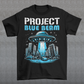 This bold and striking t-shirt features a dramatic scene of a UFO hovering menacingly above a futuristic city, casting a glowing beam of light that tears through skyscrapers, causing chaos and destruction below. The detailed artwork captures the intensity of the moment, with crumbling buildings giving the design an apocalyptic feel. Above the imagery, the text "PROJECT BLUE BEAM" is emblazoned in bold, futuristic typography, adding a mysterious and conspiracy-driven edge to the design.