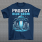 This bold and striking t-shirt features a dramatic scene of a UFO hovering menacingly above a futuristic city, casting a glowing beam of light that tears through skyscrapers, causing chaos and destruction below. The detailed artwork captures the intensity of the moment, with crumbling buildings giving the design an apocalyptic feel. Above the imagery, the text "PROJECT BLUE BEAM" is emblazoned in bold, futuristic typography, adding a mysterious and conspiracy-driven edge to the design.