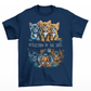 Navy t-shirt of 3 cats looking at their reflection in the water of a lion, a panther and a tiger with text in the center REFLECTION OF THE SOUL.