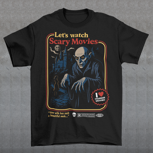 Stay warm with a touch of vintage terror in this Nosferatu-inspired horror shirt. Designed in a retro poster style, it features a classic vampire creeping through a moonlit scene, complete with bold colors, distressed detailing, and nostalgic typography that captures the eerie charm of early silent-film monsters. This shirt is a must-have for horror lovers, gothic aesthetics fans, and anyone who appreciates timeless spooky cinema.