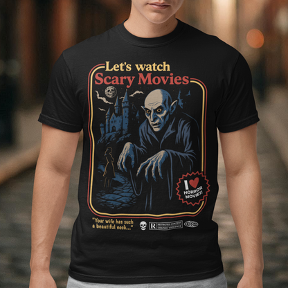 Stay warm with a touch of vintage terror in this Nosferatu-inspired horror shirt. Designed in a retro poster style, it features a classic vampire creeping through a moonlit scene, complete with bold colors, distressed detailing, and nostalgic typography that captures the eerie charm of early silent-film monsters. This shirt is a must-have for horror lovers, gothic aesthetics fans, and anyone who appreciates timeless spooky cinema.