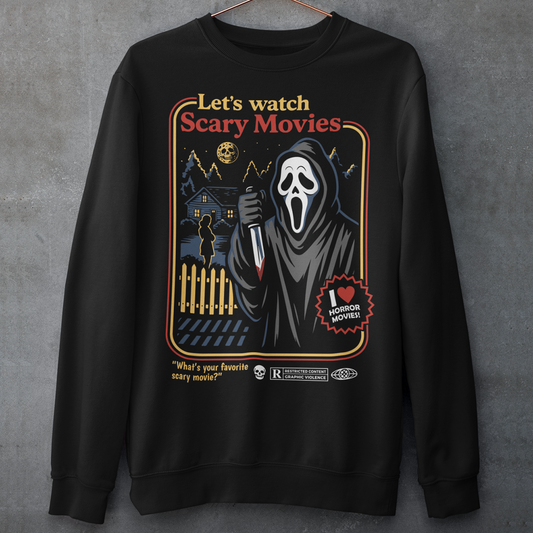 Turn up the terror with this retro-style horror sweatshirt featuring a classic masked slasher in a nostalgic vintage poster layout. Bold colors, distressed details, and a nighttime suburban scene create the perfect blend of eerie and playful, ideal for fans of scary movies and old-school horror aesthetics. Whether you’re gearing up for movie marathons, Halloween events, or just showing off your love for spooky culture, this graphic shirt makes a killer addition to any horror fan’s wardrobe.