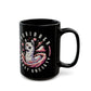 Black mug of an Illuminati llama with a third eye with text FORBIDDEN SECRET SOCIETY.