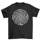 Black t-shirt with room 101 text in a spiral.