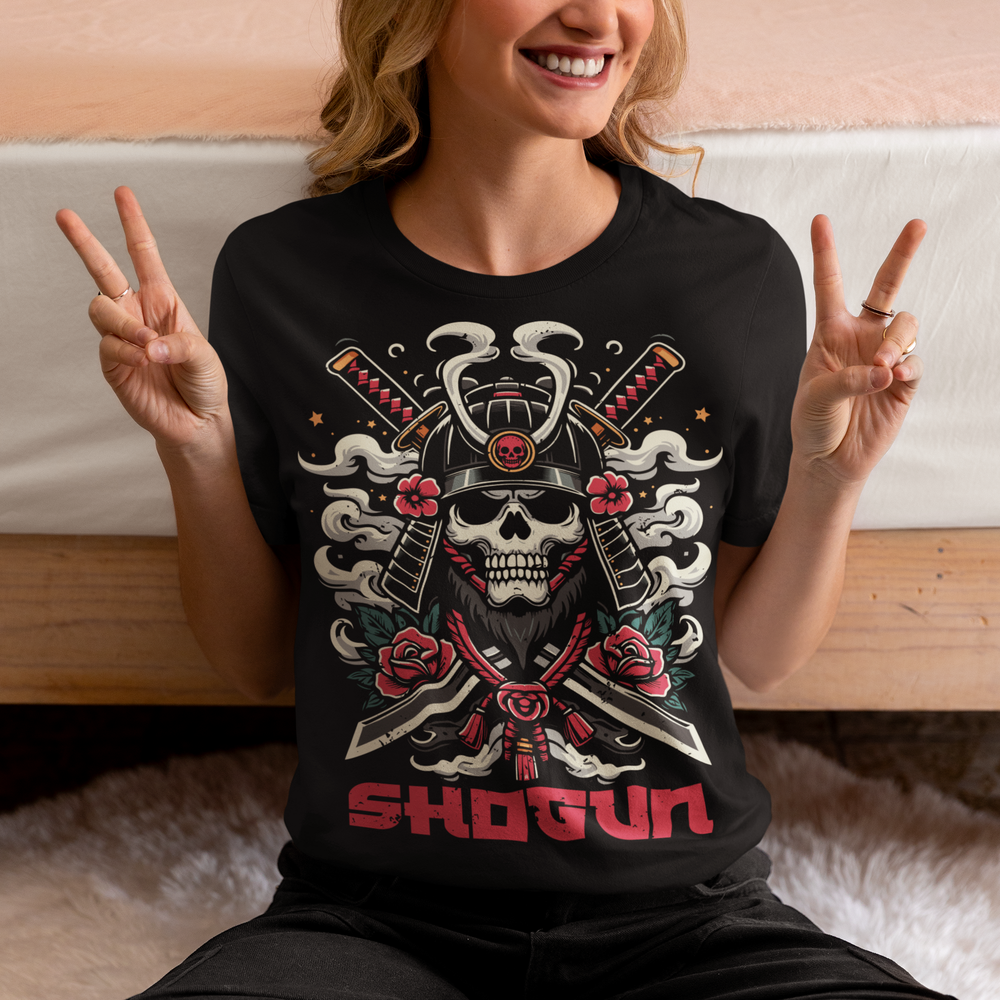 Embrace the ancient warrior spirit with our Skeleton Shogun Samurai t-shirt. This striking design combines the mystique of a shogun's authority with the fierce prowess of a samurai warrior, all embodied in the form of a skeletal figure. The intricately detailed illustration features the skeleton adorned in traditional samurai armor, with two katana's. Beneath the imposing figure, the word "SHOGUN" is boldly emblazoned, signifying power, honor, and leadership.