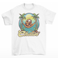 White t-shirt of a sloth in a hammock on a beach with text "Chillin'".