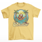 Yellow t-shirt of a sloth in a hammock on a beach with text "Chillin'".