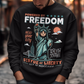 This sweatshirt features a bold cartoon rendition of the Statue of Liberty—full of attitude and charm—striking a heroic pose with a torch blazing high. Above her, the slogan "POWERED BY FREEDOM" pops in all-caps, making a loud and proud statement. This shirt is perfect for anyone who believes freedom isn't just a right—it's a superpower. Great for July 4th, rallies, or just everyday rebel energy.