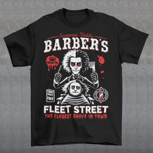 This bold shirt pays tribute to Sweeney Todd’s Barber Shop, the infamous haunt of Fleet Street. The shirt captures the eerie charm of the Demon Barber himself. Perfect for theatre fans, horror enthusiasts, or anyone with a taste for the macabre, this shirt is equal parts stylish and sinister.